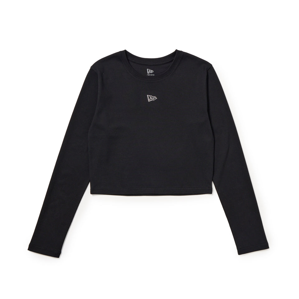 Women's 長袖 クロップド Tシャツ Rhinestone ラインストーン フラッグロゴ ブラック | NEW ERA ニューエラ公式オンラインストア