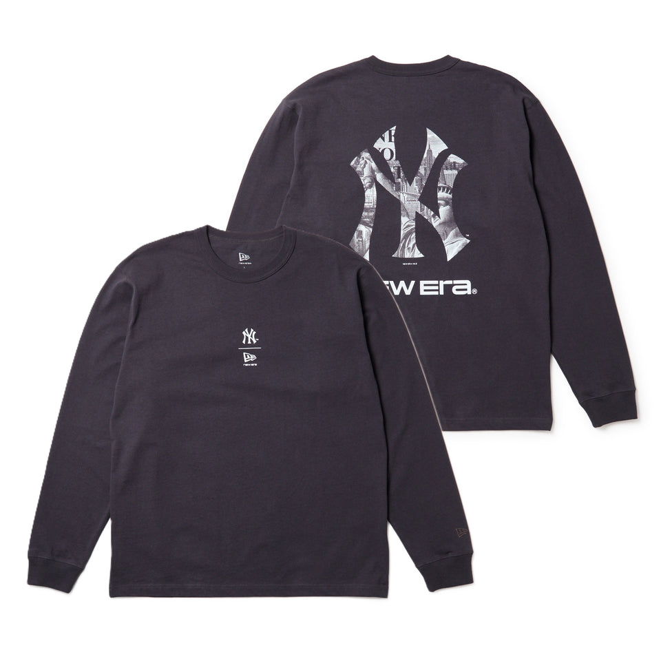 長袖 ウォッシュド コットン Tシャツ ニューヨーク・ヤンキース　グラファイト