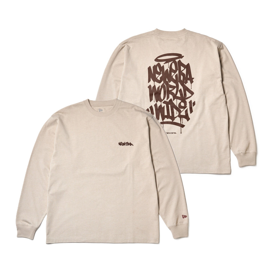 長袖 オーバーサイズド コットン Tシャツ Tagging Logo ストーン