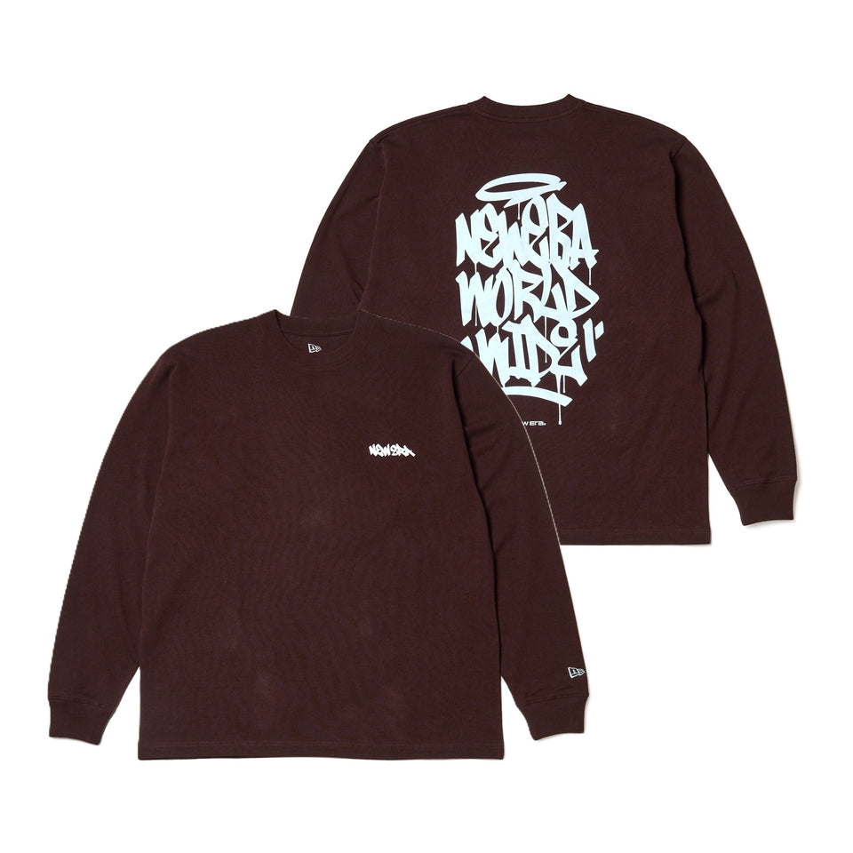 長袖 オーバーサイズド コットン Tシャツ Tagging Logo バーントウッド