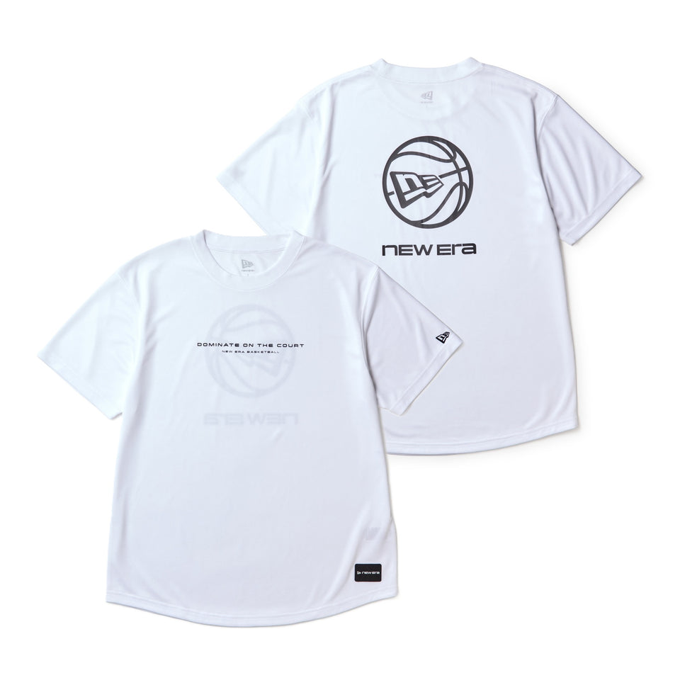 バスケットボール 半袖 テック Tシャツ Round Ball Brand Name Logo ホワイト｜パフォーマンスアパレル