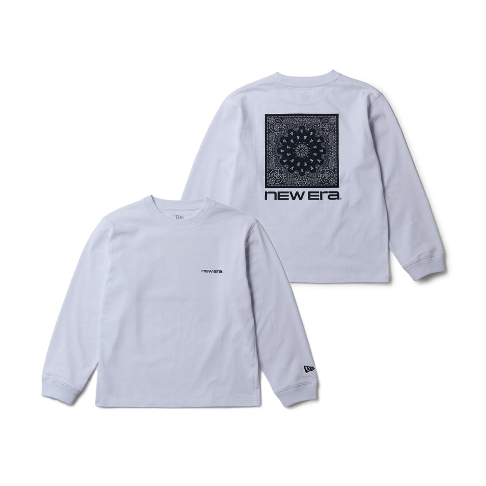 キッズ Youth 長袖 コットン Tシャツ バンダナロゴ ホワイト