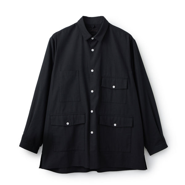 長袖 シャンブレー マルチポケット シャツ BLACK LABEL FW26 ブラック