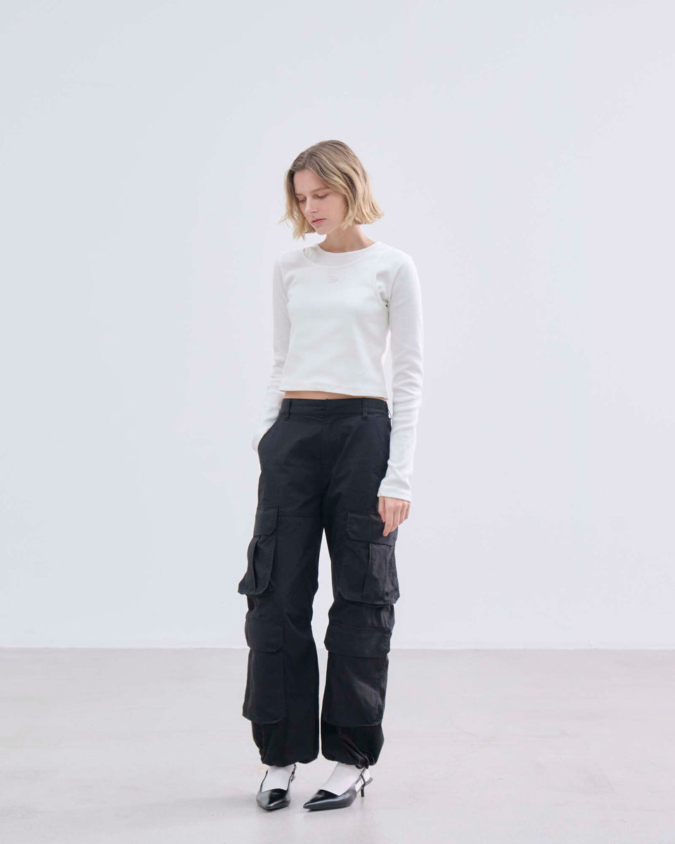 Women's 長袖 レイヤード リブ Tシャツ BLACK LABEL SS26 ホワイト