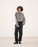 ウィメンズ クルーネック ロングスリーブ クロップド モヘアニット BLACK LABEL FW26 ダークグレー