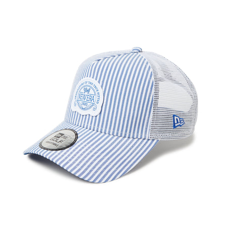 廃番【ニューエラ】ストライプ デニム ブランド ロゴ キャップ ゴルフ 紺×白 9TWENTY コードストラップ Cut Off Metal Logo インディゴデニム