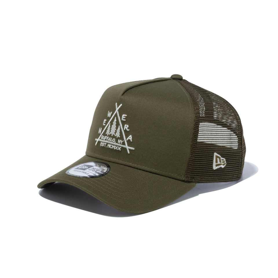 9FORTY A-Frame トラッカー Triangle Woods Logo モス【ニューエラアウトドア】 - 14110096-OSFM | NEW ERA ニューエラ公式オンラインストア