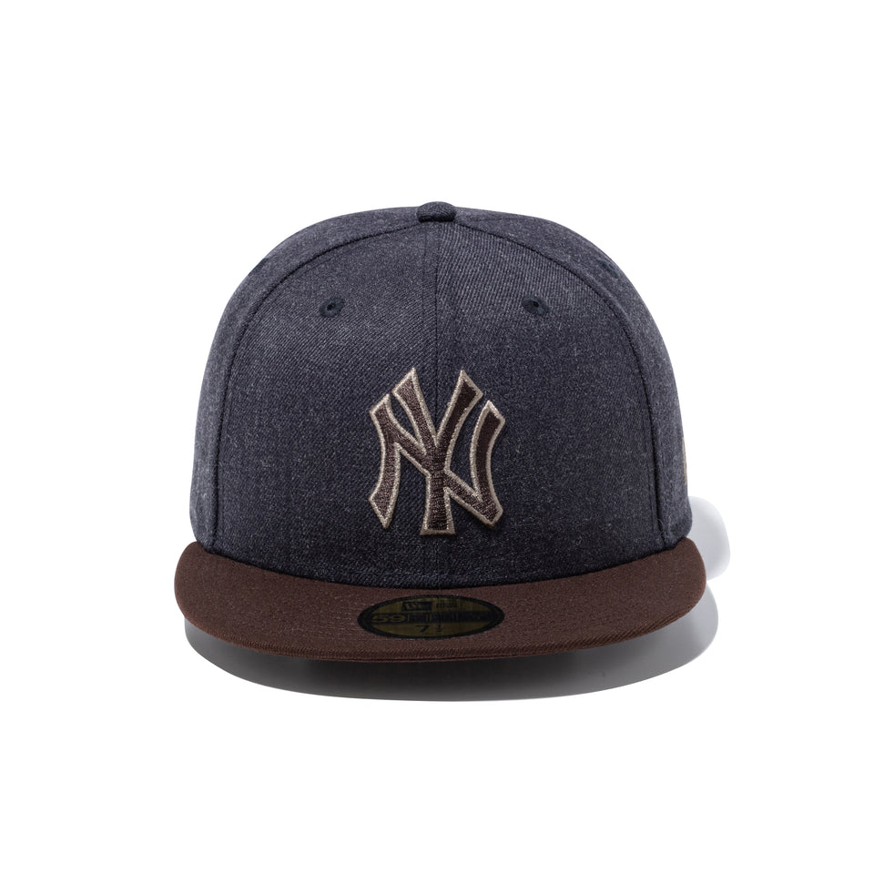 59FIFTY Heather Pack ニューヨーク・ヤンキース ヘザーネイビー バーントウッドバイザー
