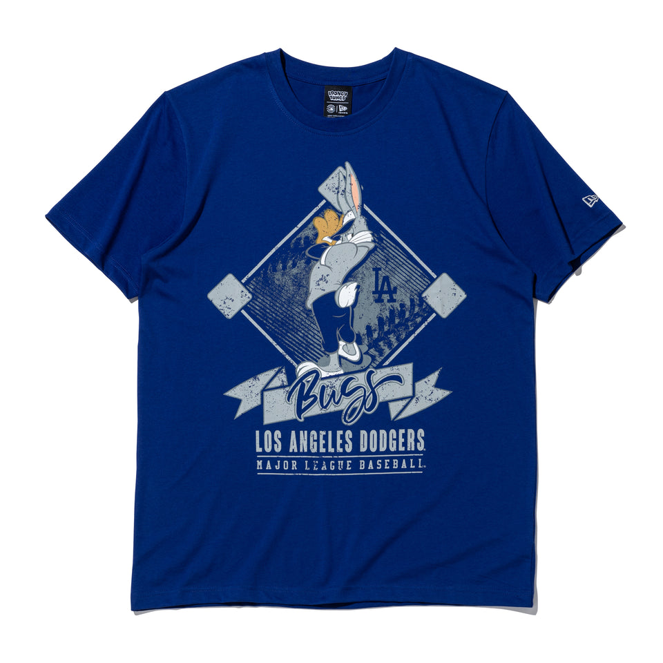 ルーニーチューンズ　ベースボール　シャツ　水色 半袖 コットン Tシャツ Looney Tunes x MLB ロサンゼルス・ドジャース