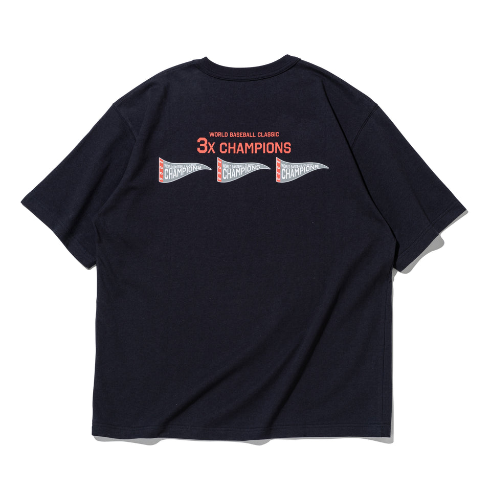 半袖 ウォッシュドコットン Tシャツ World Baseball Classic SAMURAI フラッグロゴ ネイビー