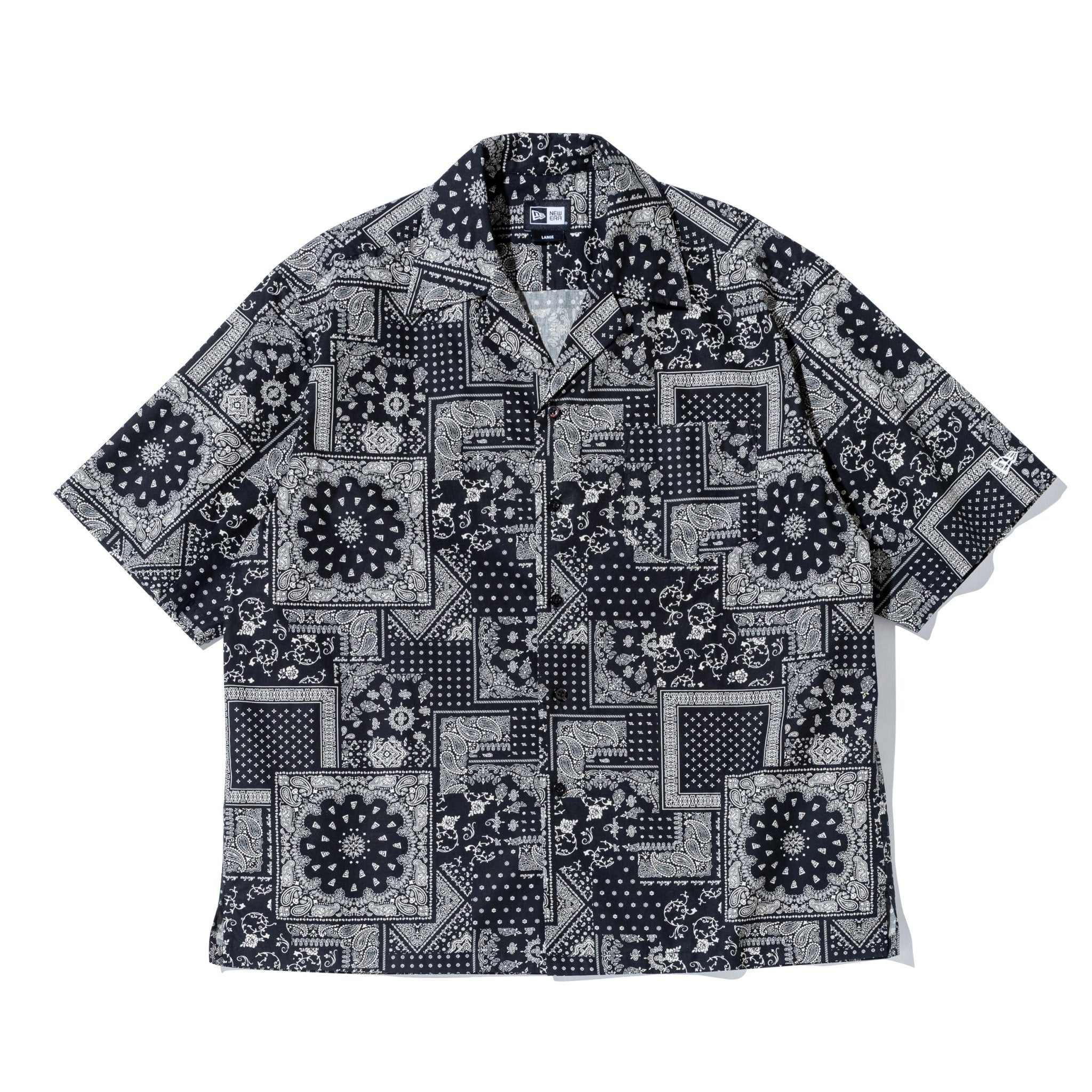 【美品】ブラックアイパッチ 半袖開襟シャツ オープンカラー ペイズリー L 白 半袖 オープンカラーシャツ Floral Paisley ブラック