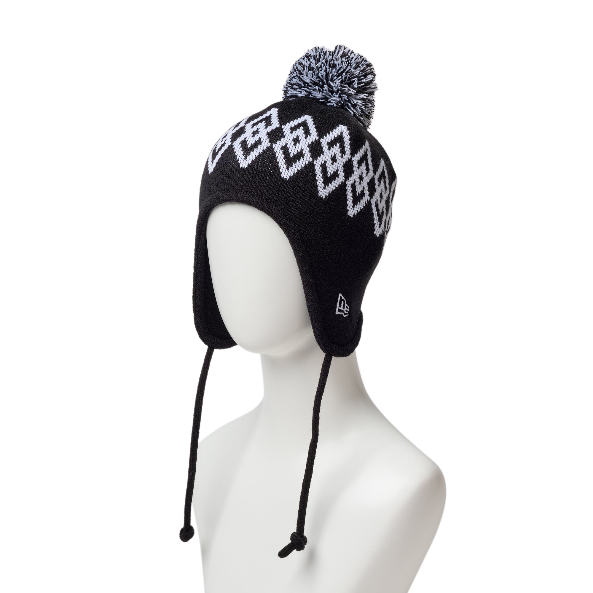 キッズ Kid's ポンポンニット イヤーフラップ ブラック