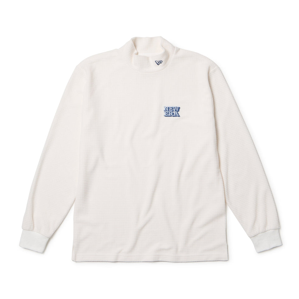 長袖 ハイネック グリッドフリース Tシャツ オフホワイト