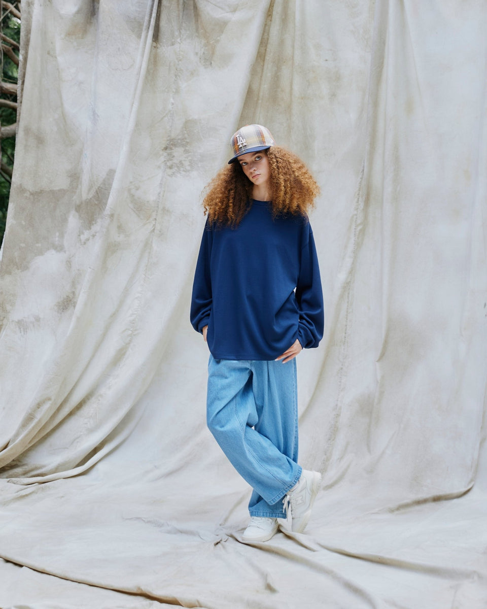 長袖 オーバーサイズド ワッフル Tシャツ BLACK LABEL FW24 ネイビー - 14410773 - S | NEW ERA ニューエラ公式オンラインストア