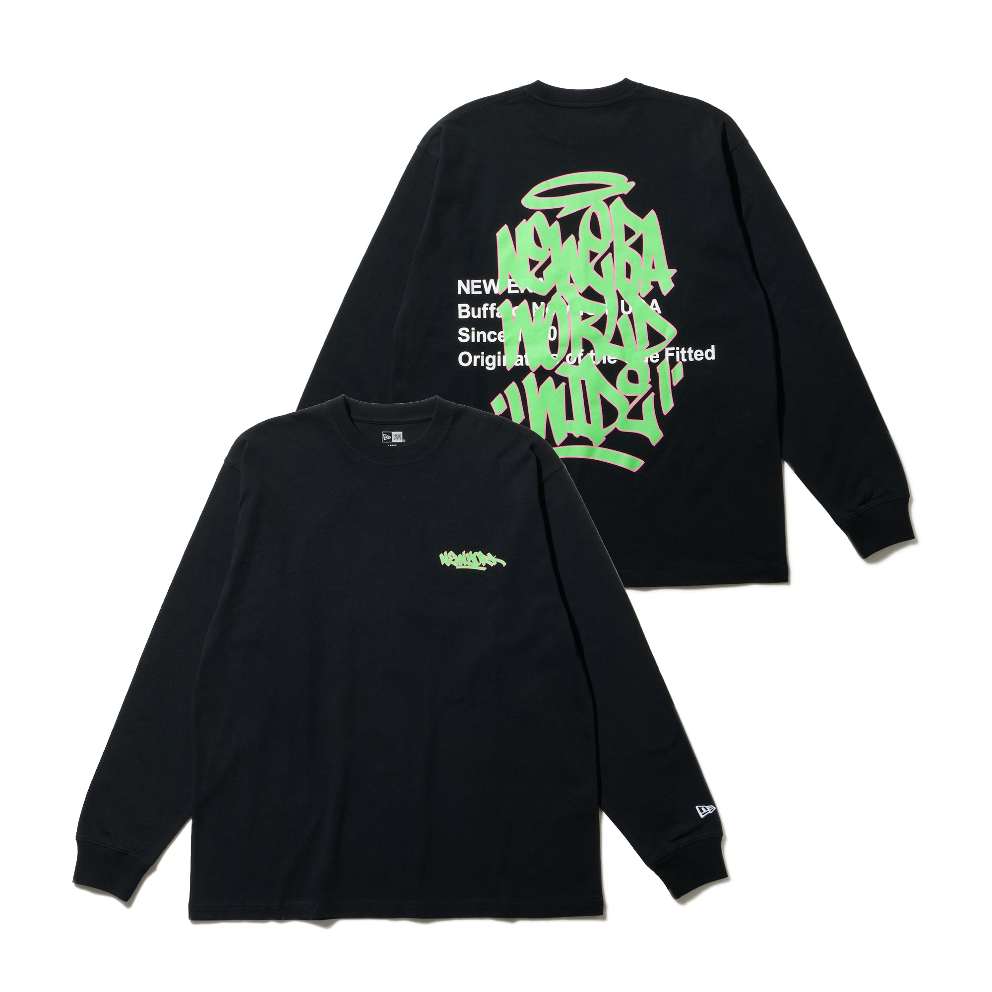 長袖 オーバーサイズド コットン Tシャツ Graffiti ブラック