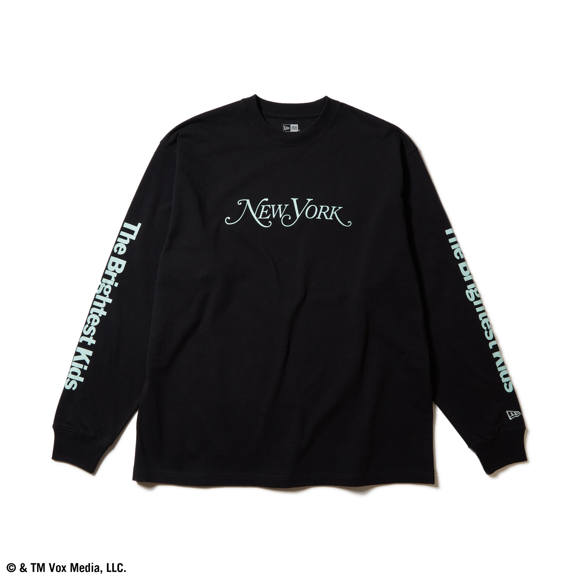 長袖 オーバーサイズド コットン Tシャツ New York Magazine ブラック × シーグラス