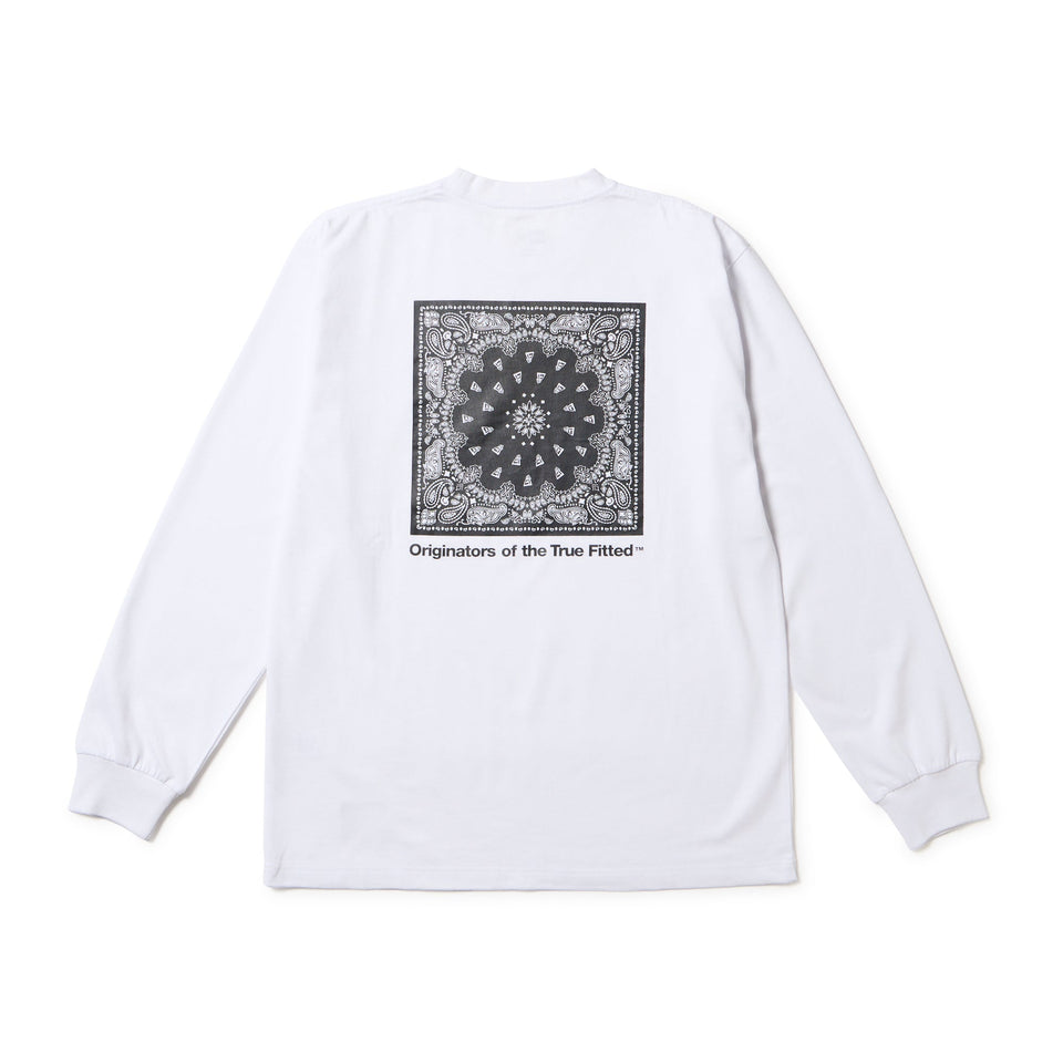 長袖 コットン Tシャツ Paisley ホワイト レギュラーフィット