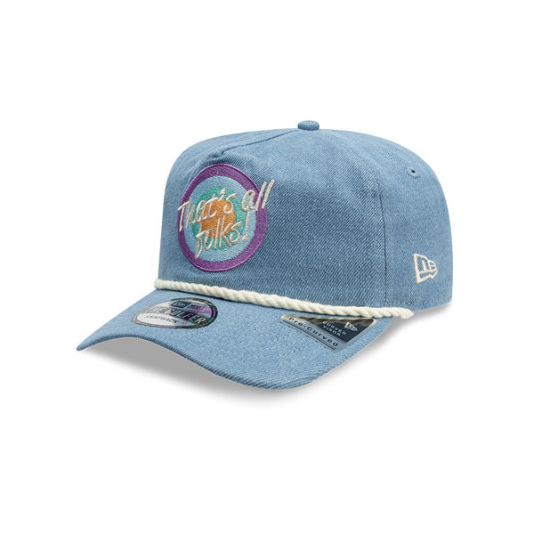 廃番【ニューエラ】ストライプ デニム ブランド ロゴ キャップ ゴルフ 紺×白 9TWENTY コードストラップ Cut Off Metal Logo インディゴデニム