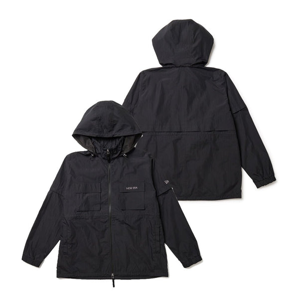 美品 NBB WEEKEND ナイロン撥水シワ加工 フルジップウインドコート Women's ウィンドジャケット 2-Way スリーブ ブラック | ゴルフ