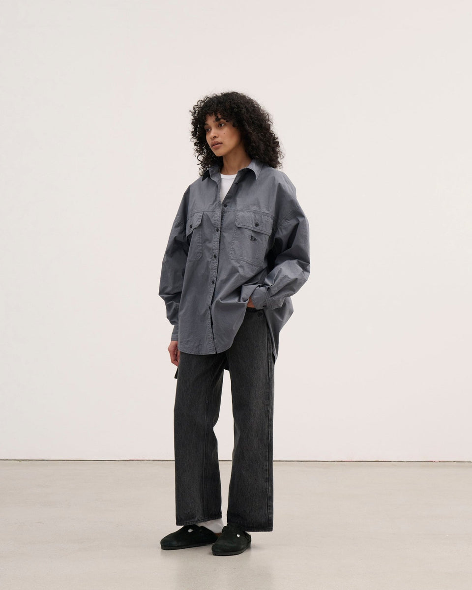 Women's 長袖 オーバーサイズド ガーメントダイ シャツ BLACK