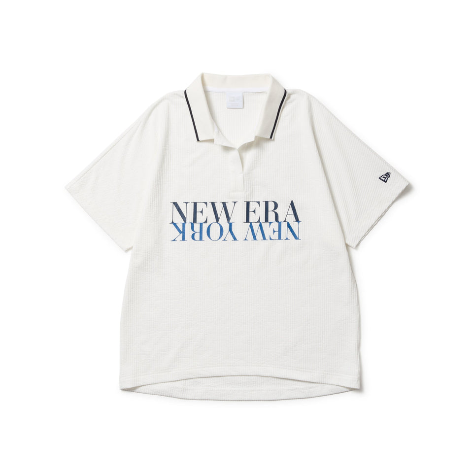【有名人芸能人】 Women's ホワイト Seersucker ポロシャツ スキッパー 半袖 レディースウェア