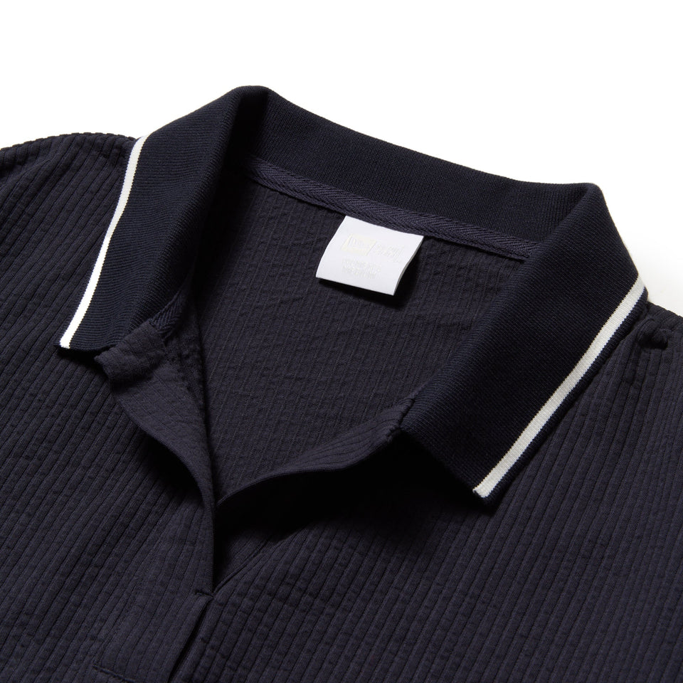 Women's 半袖 スキッパー ポロシャツ Seersucker ネイビー