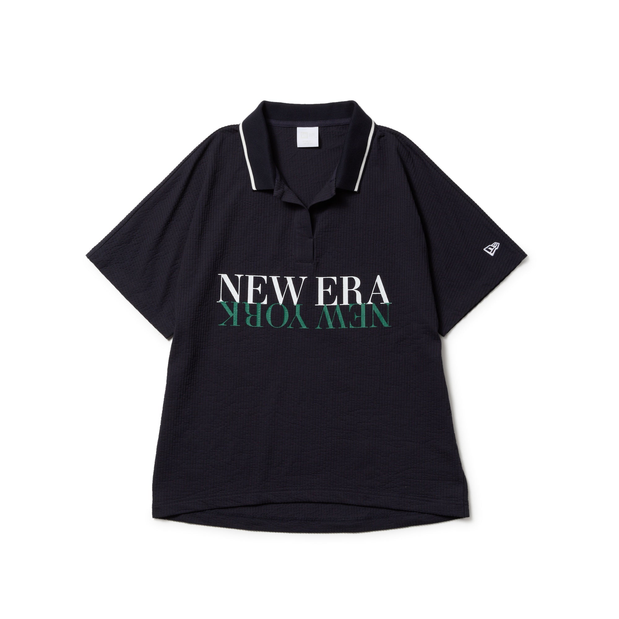 Women's 半袖 スキッパー ポロシャツ Seersucker ネイビー