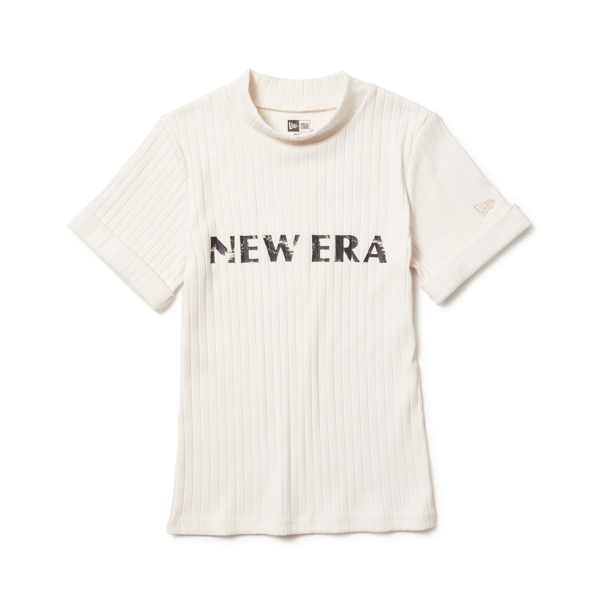Women's 半袖 リブ ミッドネック Tシャツ パームツリー ホワイト