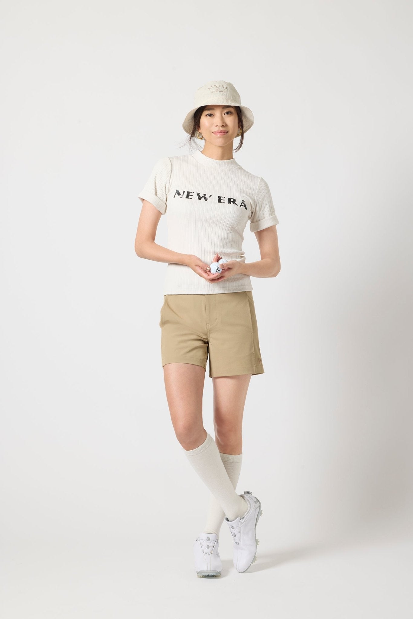 Women's 半袖 リブ ミッドネック Tシャツ パームツリー ホワイト | ゴルフ 2