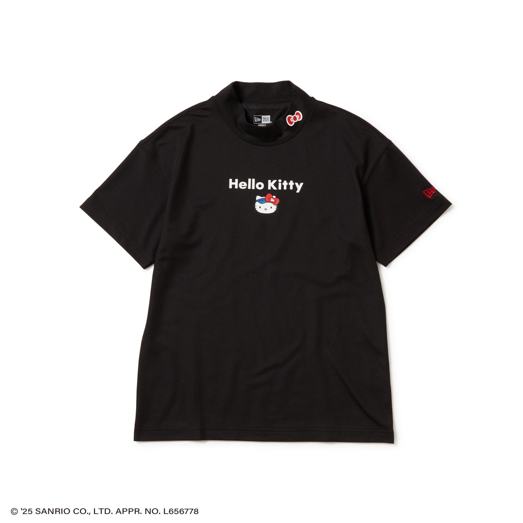 Women's 半袖 ミッドネック Tシャツ HELLO KITTY ブラック