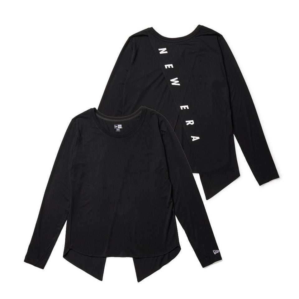 Women's 長袖 バックスリット Tシャツ Vertical Logo ブラック