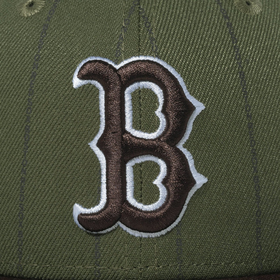 Youth 9FIFTY MLB Text Stripe ボストン・レッドソックス ニューオリーブ ブラウンバイザー - 14111900 - YTH | NEW ERA ニューエラ公式オンラインストア