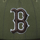 Youth 9FIFTY MLB Text Stripe ボストン・レッドソックス ニューオリーブ ブラウンバイザー - 14111900 - YTH | NEW ERA ニューエラ公式オンラインストア