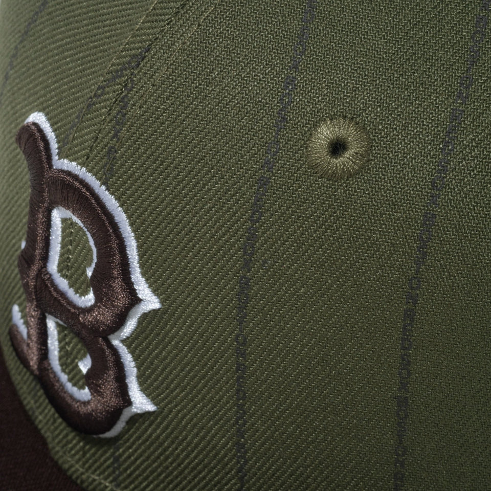 Youth 9FIFTY MLB Text Stripe ボストン・レッドソックス ニューオリーブ ブラウンバイザー - 14111900 - YTH | NEW ERA ニューエラ公式オンラインストア