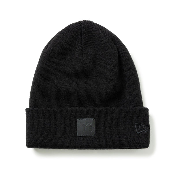 Yohji Yamamoto ロゴパッチレザーニットキャップ　ダークネイビー Yohji Yamamoto ロゴパッチレザーニットキャップ ダークネイビー