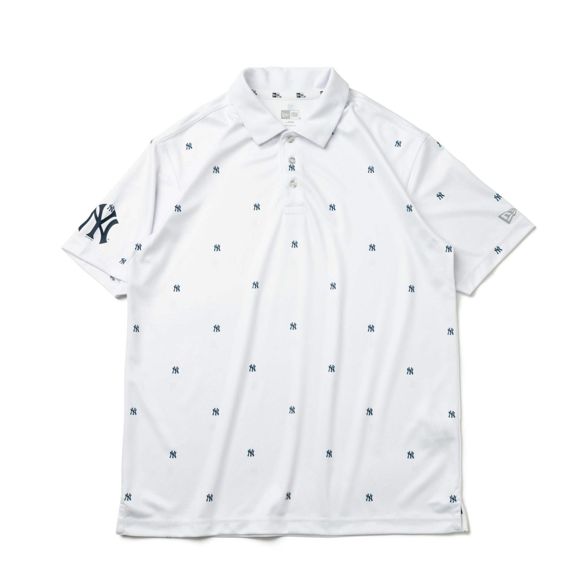 【ゴルフ】 半袖 鹿の子 ポロシャツ ニューヨーク・ヤンキース オールオーバーロゴ ホワイト