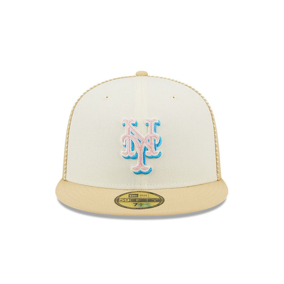 59FIFTY MLB Seam Stitch ニューヨーク・メッツ クロームホワイト / ベージュ グレーアンダーバイザー Newera 59fifty ニューヨークメッツ ステッチロゴ キャップ
