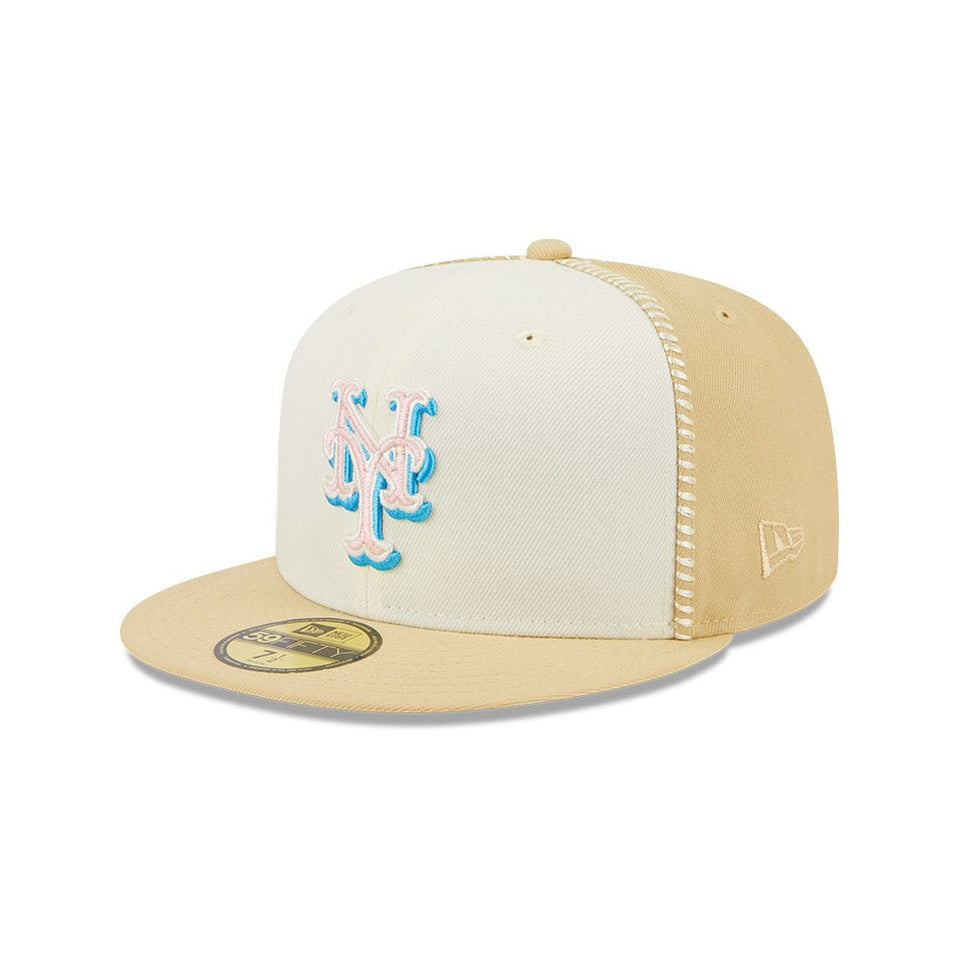 59FIFTY MLB Seam Stitch ニューヨーク・メッツ クロームホワイト / ベージュ グレーアンダーバイザー Newera 59fifty ニューヨークメッツ ステッチロゴ キャップ