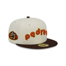 59FIFTY Retro Script サンディエゴ・パドレス クーパーズタウン クロームホワイト ブラウンバイザー - 13743502-700 | NEW ERA ニューエラ公式オンラインストア