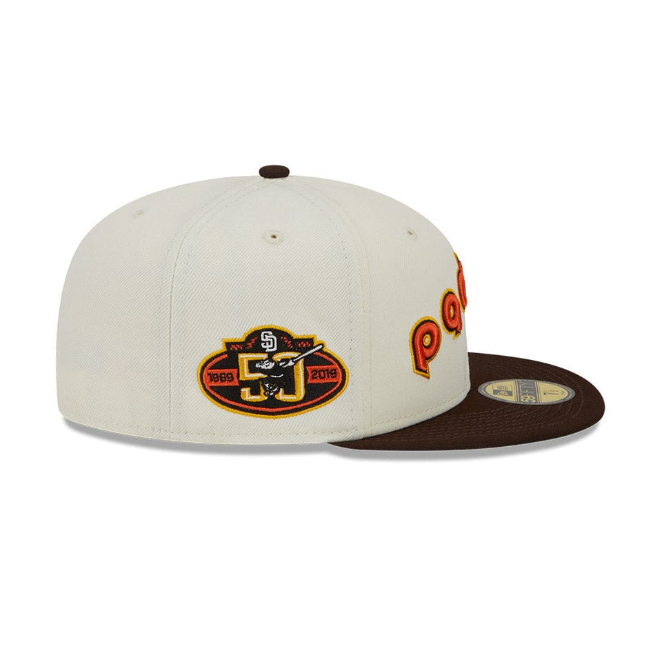 59FIFTY Retro Script サンディエゴ・パドレス クーパーズタウン クロームホワイト ブラウンバイザー - 13743502-700 | NEW ERA ニューエラ公式オンラインストア