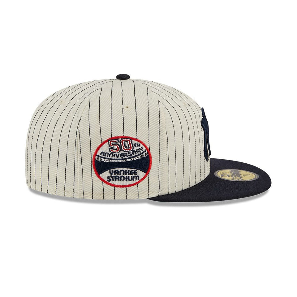 59FIFTY Retro Script ニューヨーク・ヤンキース クーパーズタウン ピンストライプ クロームホワイト ネイビーバイザー - 13743504-700 | NEW ERA ニューエラ公式オンラインストア