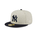 59FIFTY Retro Script ニューヨーク・ヤンキース クーパーズタウン ピンストライプ クロームホワイト ネイビーバイザー - 13743504-700 | NEW ERA ニューエラ公式オンラインストア