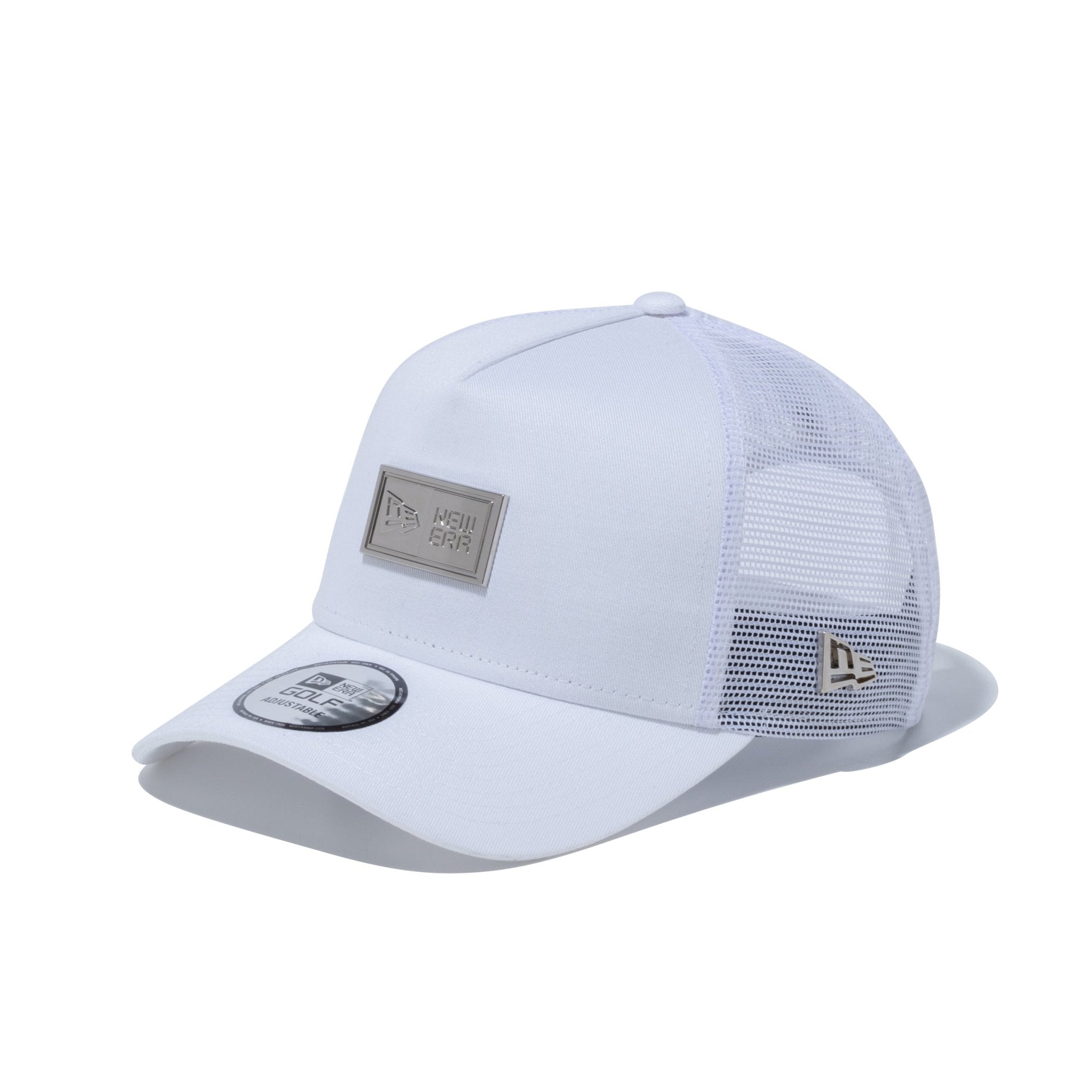 New Era ニューエラ メタルミニロゴ ホワイト × ゴールド 9FORTY A-Frame トラッカー Metal Box Logo メタルプレート