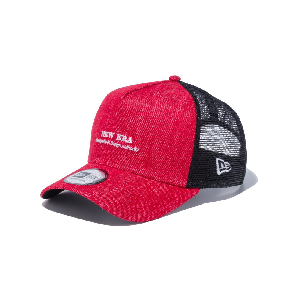 9FORTY A-Frame トラッカー リネンデニム NEW ERA レッド × ホワイト ブラックメッシュ - 12326269-OSFA | NEW ERA ニューエラ公式オンラインストア