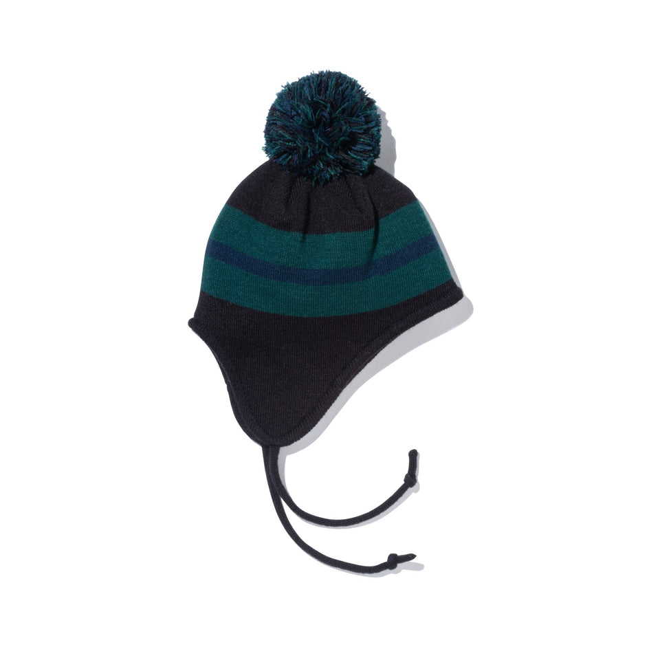 Kid's ポンポンニット Ear Flap ブラック ブリティッシュグリーン/ネイビー - 13762866-YTH | NEW ERA ニューエラ公式オンラインストア