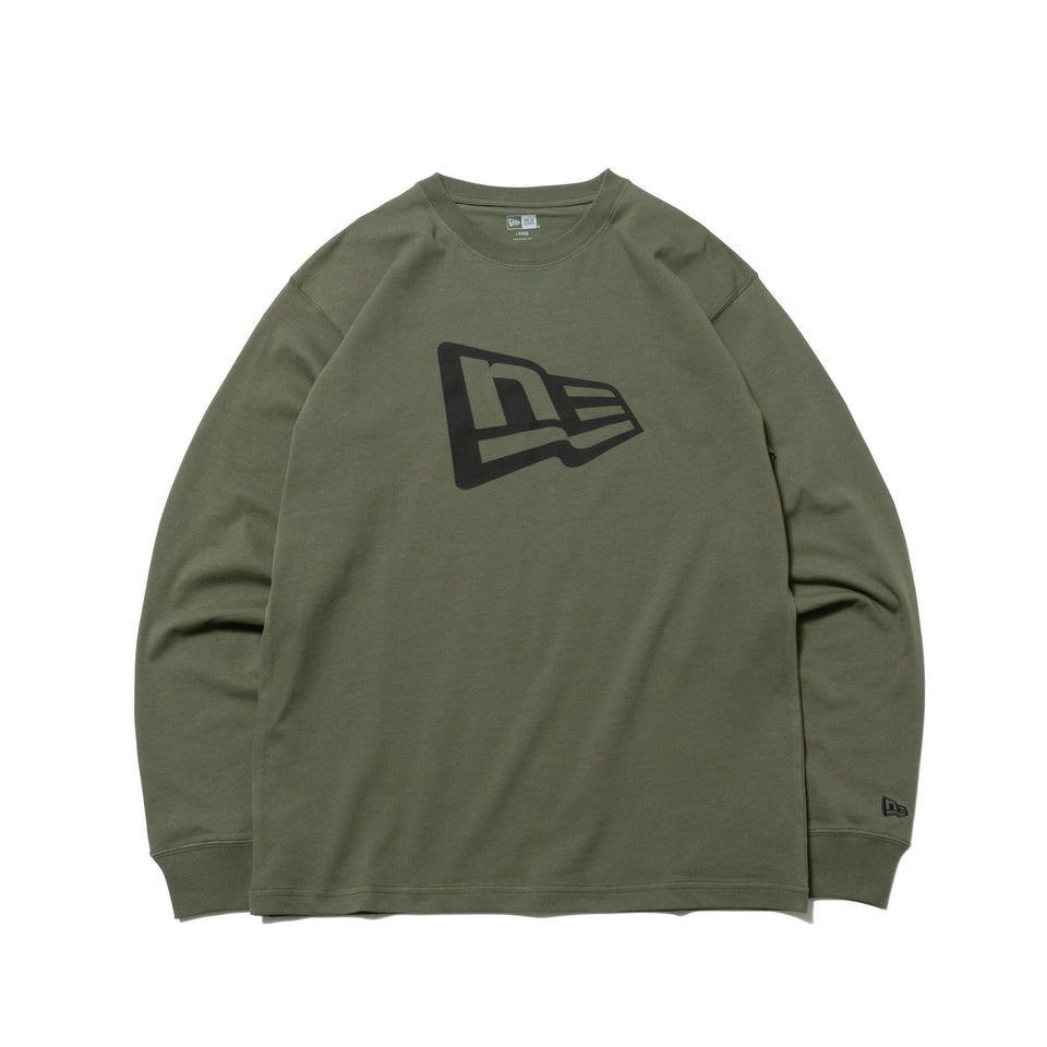 長袖 コットン Tシャツ フラッグロゴ オリーブ × ブラック レギュラーフィット - 12542700-S | NEW ERA ニューエラ公式オンラインストア