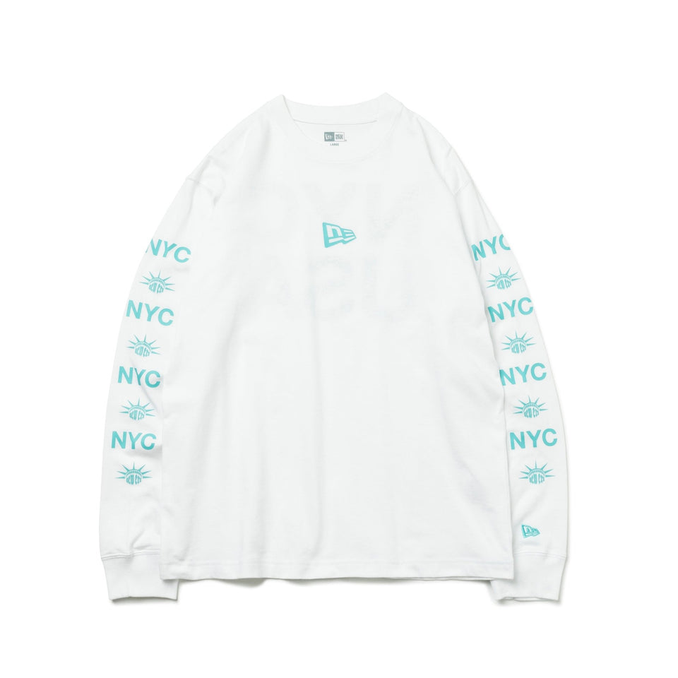 長袖 コットン Tシャツ New York City NYC フラッグロゴ ホワイト × エメラルドグリーン レギュラーフィット - 13330953-S | NEW ERA ニューエラ公式オンラインストア