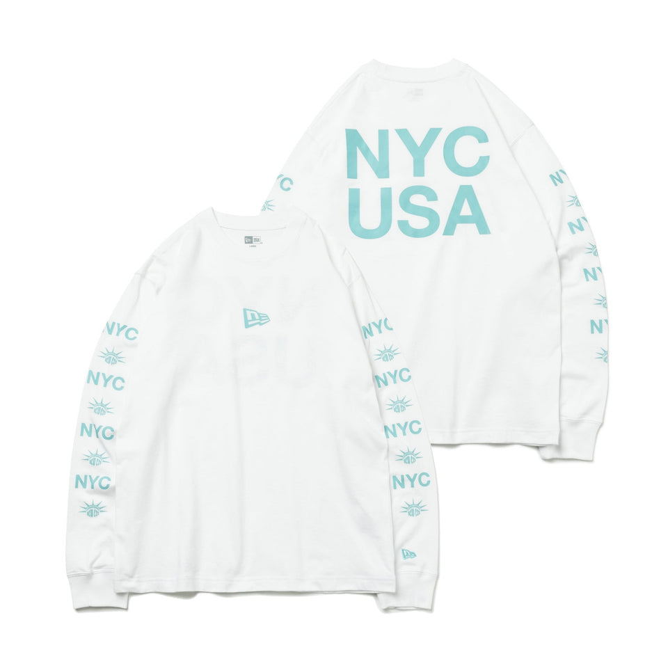長袖 コットン Tシャツ New York City NYC フラッグロゴ ホワイト × エメラルドグリーン レギュラーフィット - 13330953-S | NEW ERA ニューエラ公式オンラインストア
