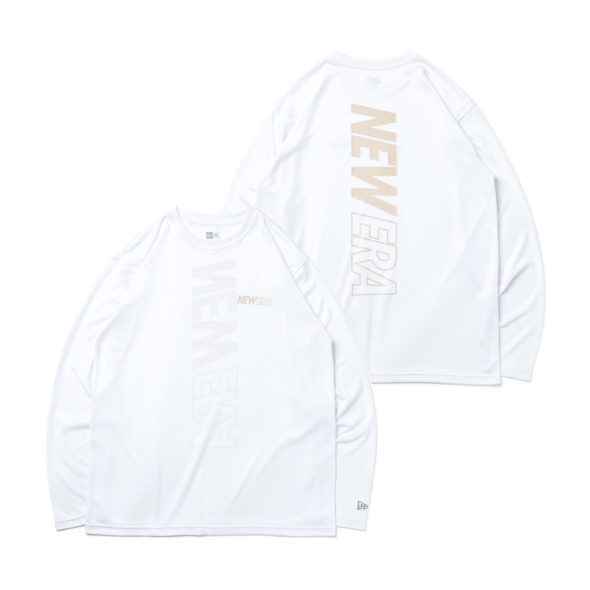 【70％OFF】 長袖 ベージュ × ホワイト Logo Vertical Rear Tシャツ テック ウェア